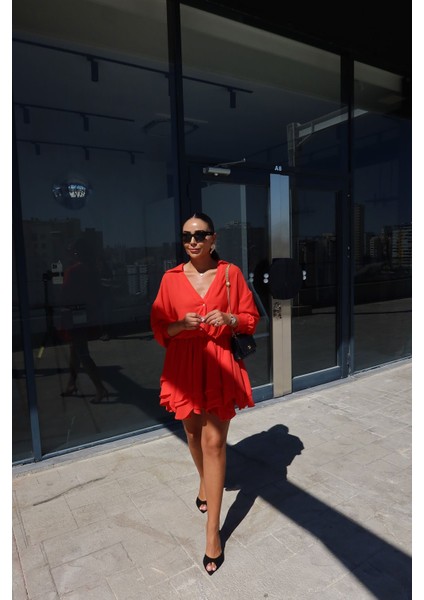 Gömlek Yaka Premium Şifon Elbise