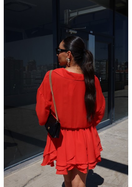 Gömlek Yaka Premium Şifon Elbise fırsatları