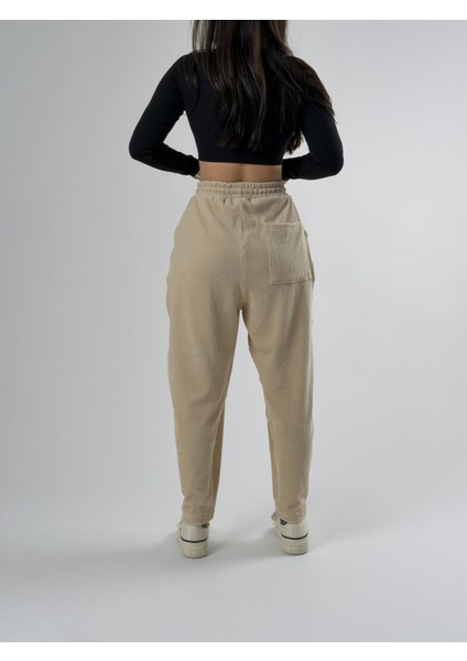 Bej Pileli Kadın Jogger Pantolon COC2561 fırsatları