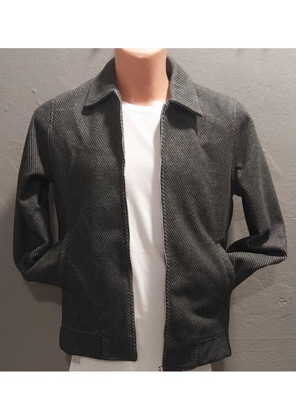 Erkek Regular Fit Çizgi Desenli Yakalı Üst Kalite Kaşe Mont fırsatları