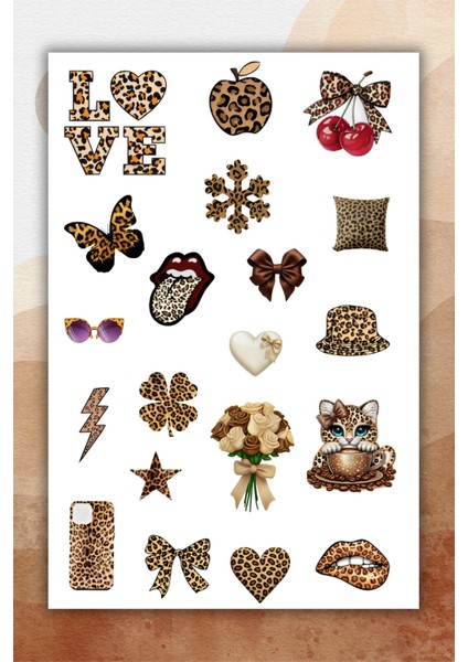 2 Sayfa Kahverengi-Leopar Sticker Set Planner Ajanda Bullet Journal Için Uygun Set fiyatları