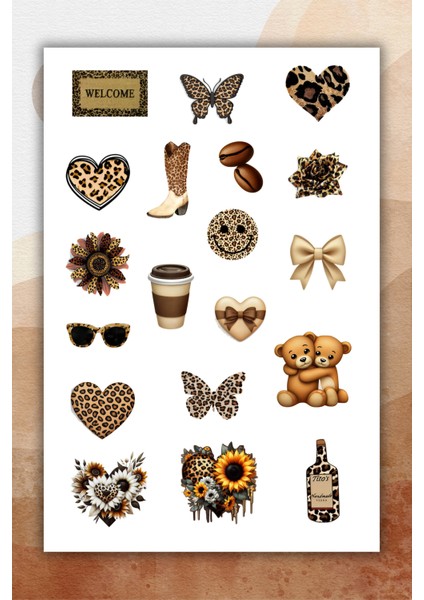 2 Sayfa Kahverengi-Leopar Sticker Set Planner Ajanda Bullet Journal Için Uygun Set modelleri
