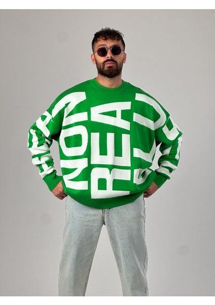 Bold Print Oversize Yeşil Erkek Sweat COC1021