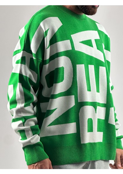 Bold Print Oversize Yeşil Erkek Sweat COC1021 fiyatları