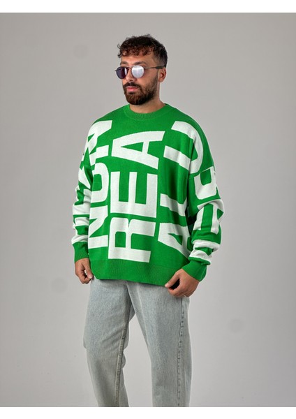 Bold Print Oversize Yeşil Erkek Sweat COC1021 fırsatları