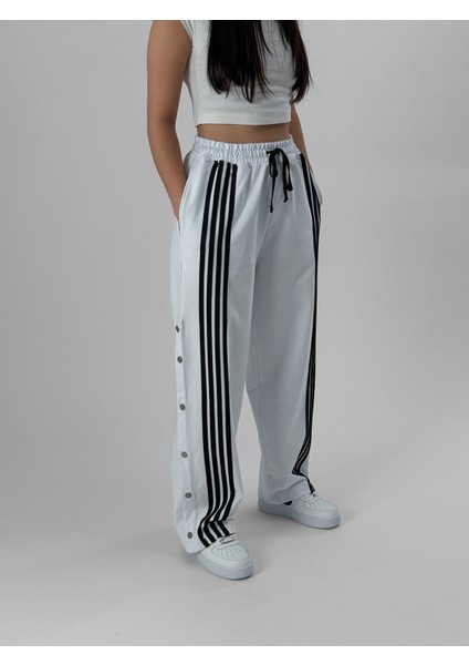 Kadın Şeritli Beyaz Baggy Pantolon COC1081 modelleri