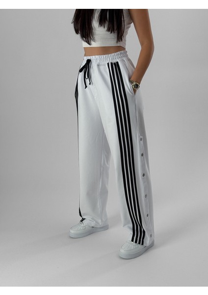 Kadın Şeritli Beyaz Baggy Pantolon COC1081 fırsatları