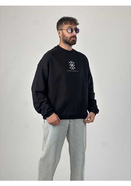 Etnik Desenli Tasarım Erkek Siyah Sweatshirt COC1031