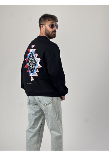 Etnik Desenli Tasarım Erkek Siyah Sweatshirt COC1031 modelleri