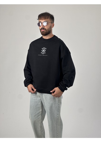 Etnik Desenli Tasarım Erkek Siyah Sweatshirt COC1031 fırsatları