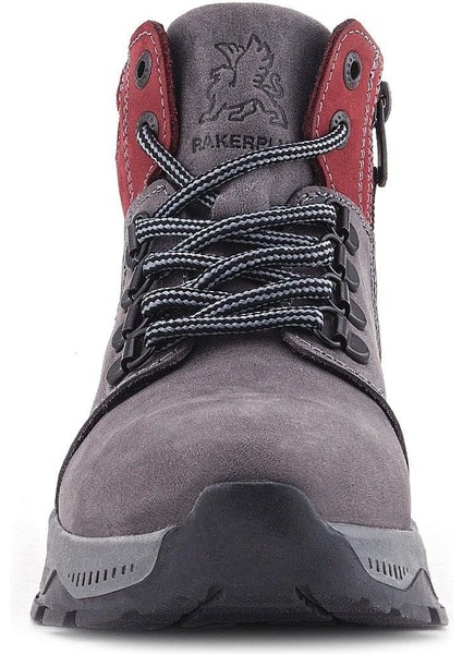 Hakiki Deri Gri Bordo Fermuarlı Trekking Çocuk Bot modelleri