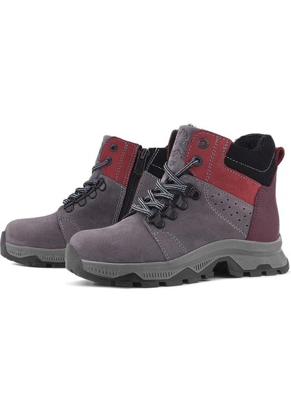 Hakiki Deri Gri Bordo Fermuarlı Trekking Çocuk Bot indirimleri