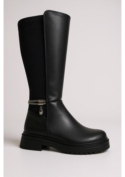 Siyah Uzun Fermuarlı Streçli Taşlı Kadın Çizme fırsatları