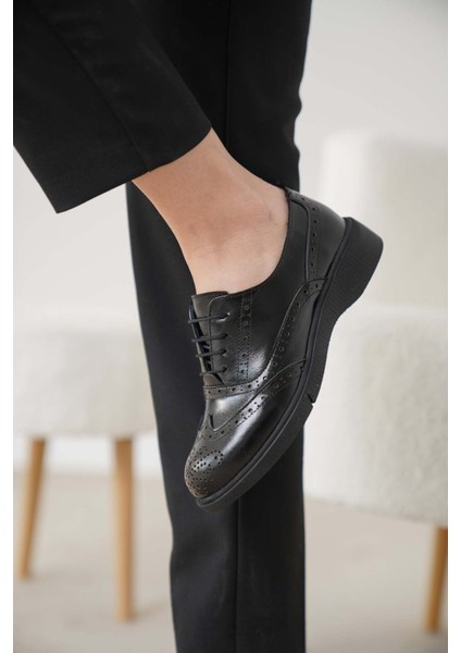 Kadın Siyah Cilt Hakiki Doğal Deri Oxford Ayakkabı modelleri