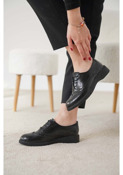 Kadın Siyah Cilt Hakiki Doğal Deri Oxford Ayakkabı fırsatları