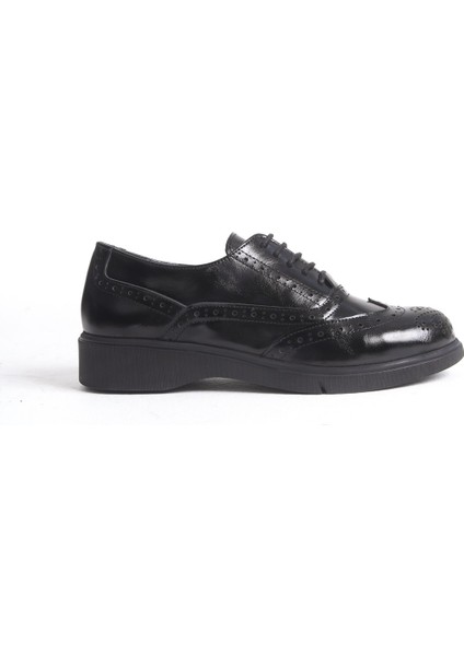 Kadın Siyah Cilt Hakiki Doğal Deri Oxford Ayakkabı