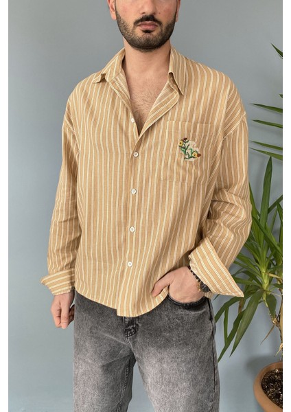 Cebi Çiçek Nakışlı Retro Erkek Gömlek