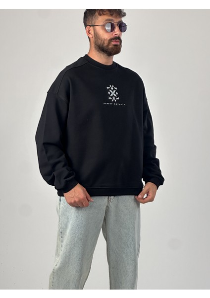 Erkek Siyah Tasarım Etnik Sweatshirt COC1047