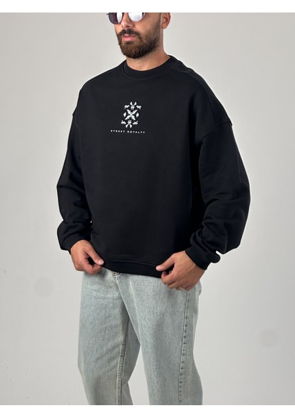 Erkek Siyah Tasarım Etnik Sweatshirt COC1047 modelleri