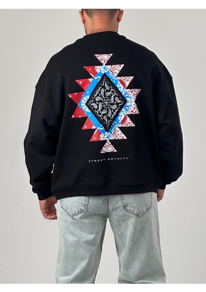 Erkek Siyah Tasarım Etnik Sweatshirt COC1047 fırsatları