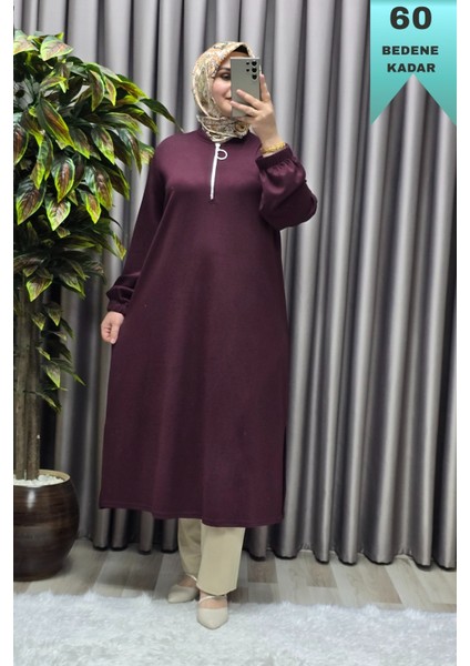 Kadın Tesettür Giyim Büyük Beden Fermuarlı Jumbo Uzun Tunik