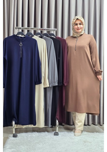Kadın Tesettür Giyim Büyük Beden Fermuarlı Jumbo Uzun Tunik fırsatları