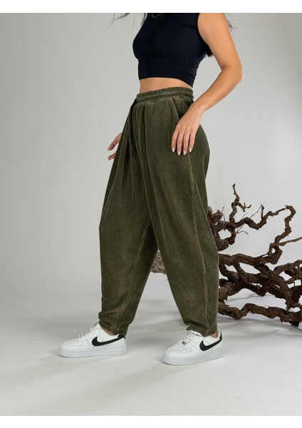 Yeşil Kadife Pileli Kadın Jogger Pantolon COC1058 fiyatları