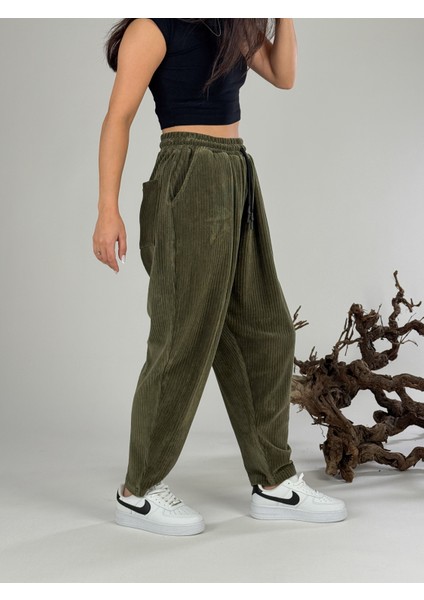 Yeşil Kadife Pileli Kadın Jogger Pantolon COC1058 modelleri
