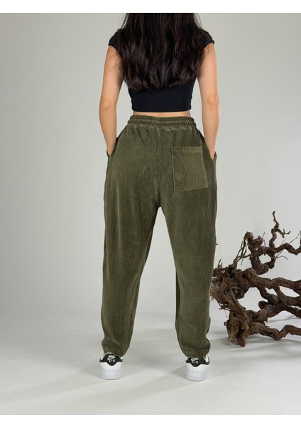 Yeşil Kadife Pileli Kadın Jogger Pantolon COC1058 fırsatları