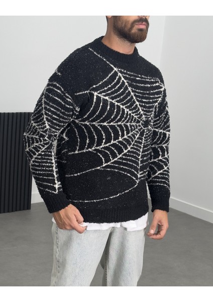 Örümcek Ağı Desenli Siyah Erkek Peluş Sweatshirt COC1200 fiyatları