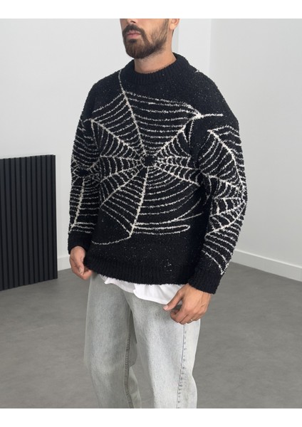 Örümcek Ağı Desenli Siyah Erkek Peluş Sweatshirt COC1200 modelleri