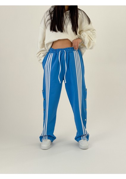 Kadın Şeritli Mavi Baggy Pantolon COC1049