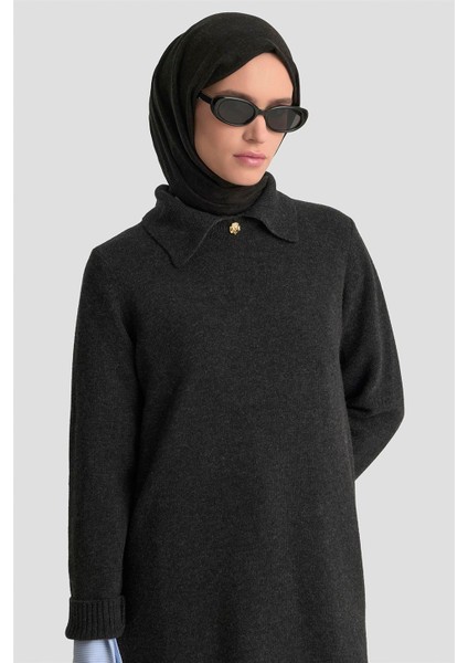 Polo Yaka Triko Tunik 25KD7003 Antrasit fiyatları