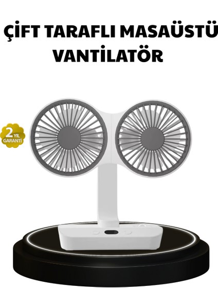 720° Dönebilen Çift Başlıklı USB Şarjlı Masaüstü Vantilatör – Sessiz ve - MCT4830-6830
