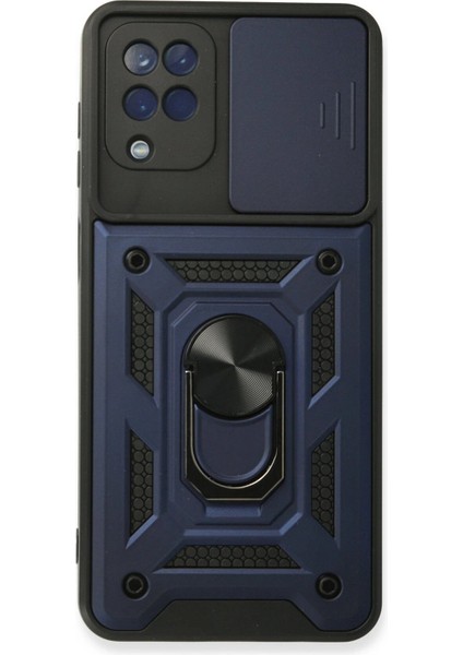 Samsung Galaxy A22 Kılıf Pars Lens Yüzüklü Silikon - LACIVERT-(5796) - MCT6683-5355