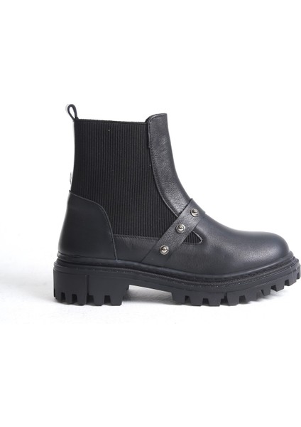 Klop Siyah Hakiki Deri Lastikli Inci Toka Detaylı Kadın Bot fırsatları