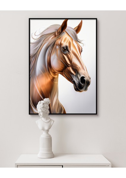 Metal Çerçeveli Gerçek Camlı Tablo |sanatsal Kahverengi At Tablosu,parlak Doku ve Yüksek Çözünürlük Tablo