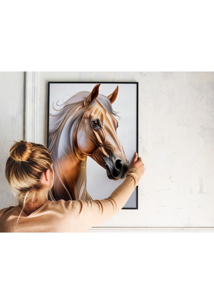 Metal Çerçeveli Gerçek Camlı Tablo |sanatsal Kahverengi At Tablosu,parlak Doku ve Yüksek Çözünürlük Tablo