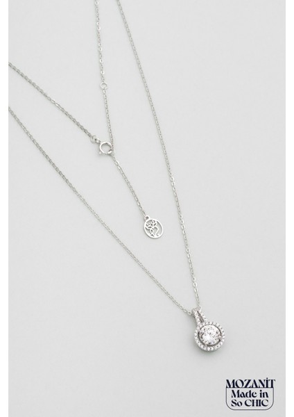 Mozanit Yansıması 18 Ayar Beyaz Altın Kaplama 46 cm Gümüş Kolye