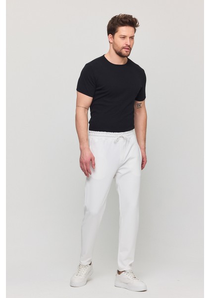 Erkek Slim Fit Beli Lastikli Ipli Fermuarlı Likralı Rahat Jogger Beyaz Erkek Pantolon fırsatları
