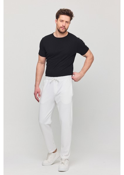 Erkek Slim Fit Beli Lastikli Ipli Fermuarlı Likralı Rahat Jogger Beyaz Erkek Pantolon indirimleri