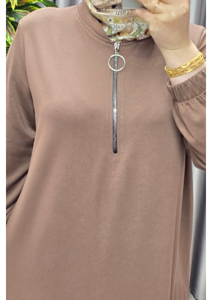 Kadın Tesettür Giyim Büyük Beden Fermuarlı Jumbo Uzun Tunik fiyatları