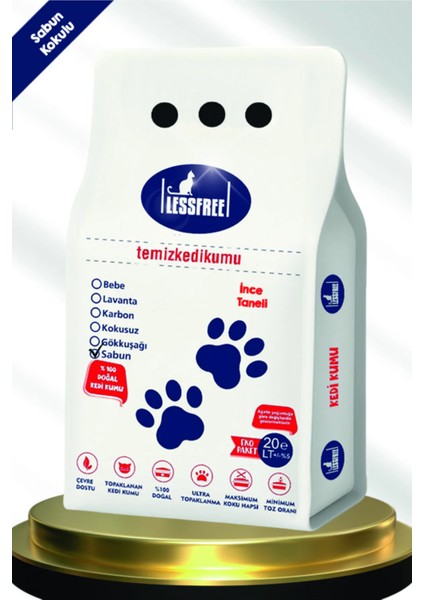 Less Free 20 Lt Ince Tane Pudra Kokulu Beyaz Bentonit Kedi Kumu
