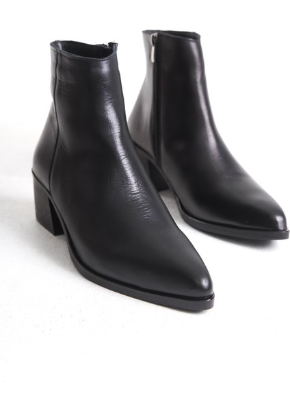 Zaha Hakiki Deri Fermuarlı Kalın Topuklu Kadın Bot