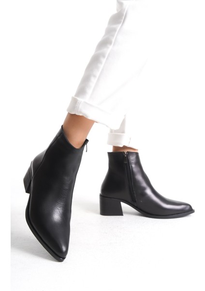 Zaha Hakiki Deri Fermuarlı Kalın Topuklu Kadın Bot indirimleri
