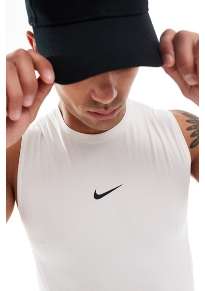 Pro Dri Fit Tight Sleeveless Fitness Training Erkek Dar Kalıp Antrenman Kolsuz Tişört Beyaz modelleri