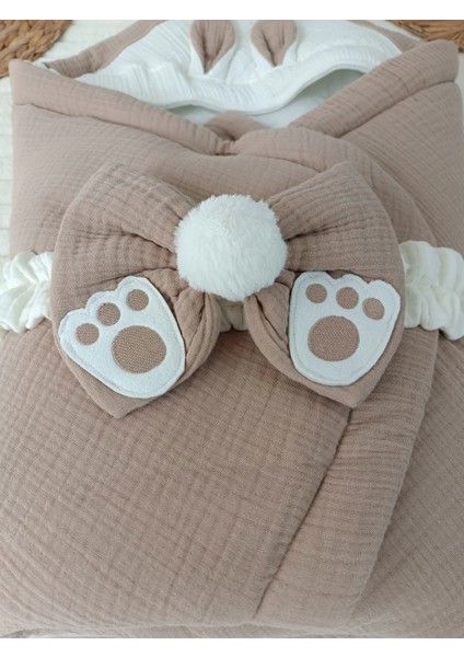 Yenidoğan 4 Kat Müslin Kumaş Kulaklı Patili Fiyonk Bebek Battaniyesi Kundak Yeşil fiyatları