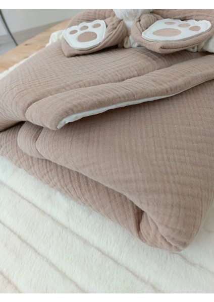 Yenidoğan 4 Kat Müslin Kumaş Kulaklı Patili Fiyonk Bebek Battaniyesi Kundak Yeşil modelleri