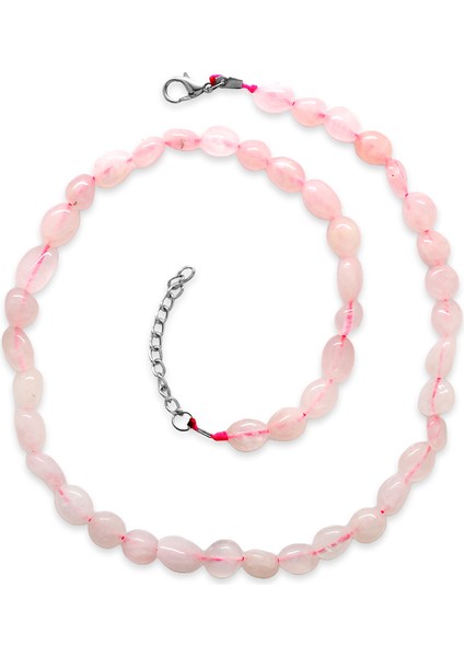 Gümüş Renk Metal Zincirli Amorf Pembe Kuvars Doğaltaş Erkek Kolye fiyatları