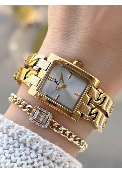 Zincirli Kordon 3 Atm Suya Dayanıklı 2 Yıl Garantili Kadın Kol Saati+Bileklik S10052.2